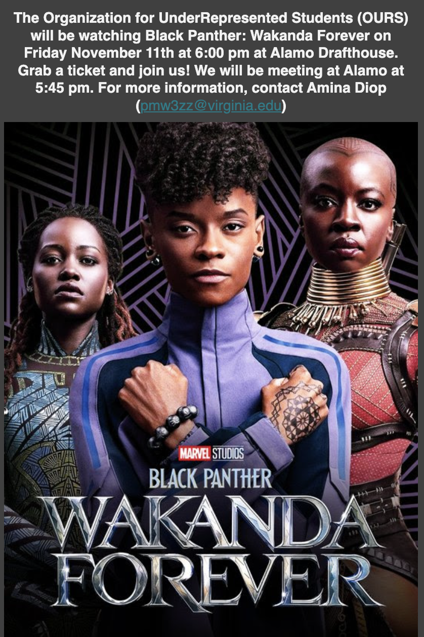 Flyer - Black Panther: Wakanda Forever Viewing with the Organization of Underrepresented Students (OURS)